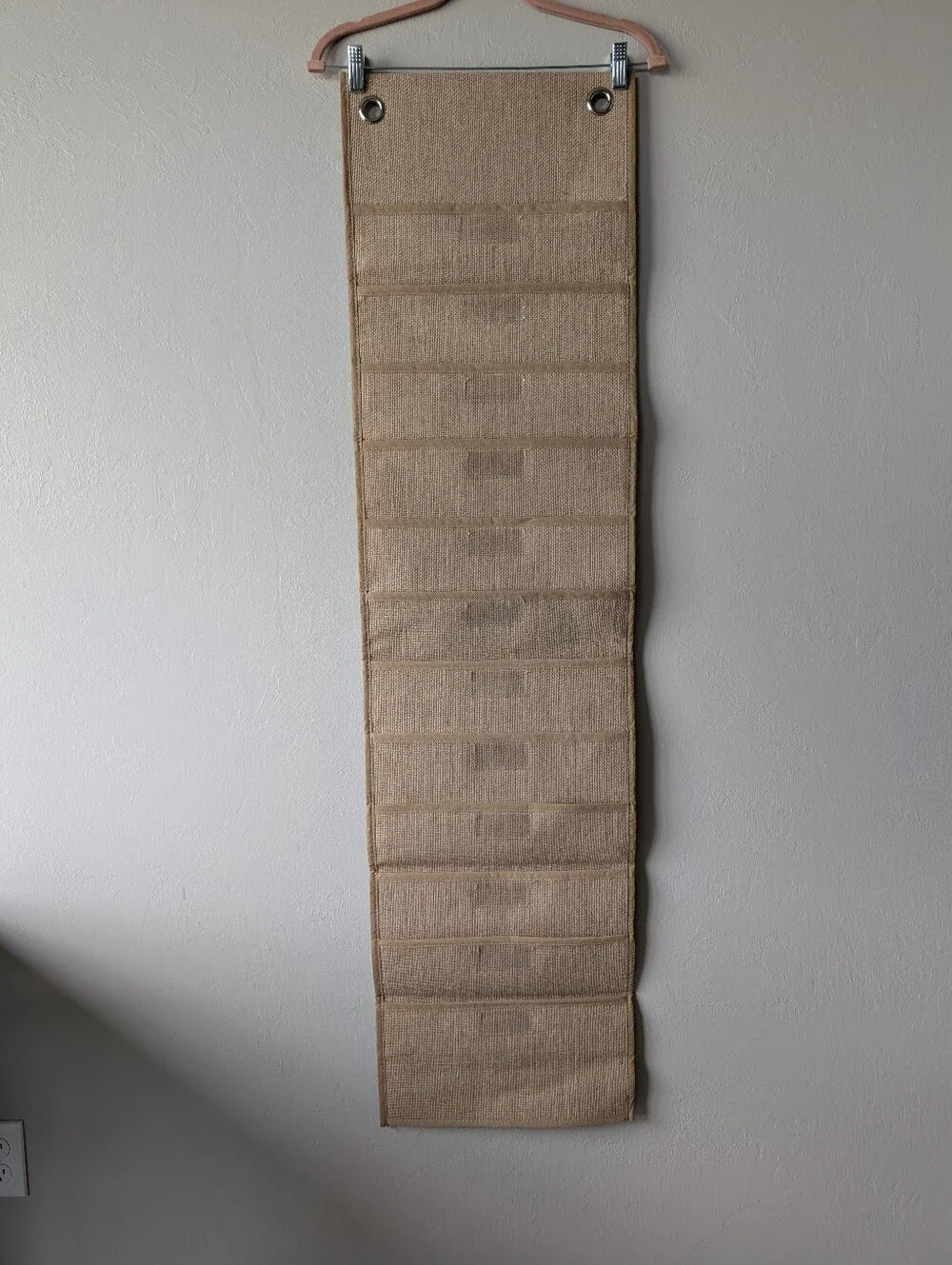 Hanging 12-Pocket Compartments Burlap Woven Organizer Neutral Tan Brown